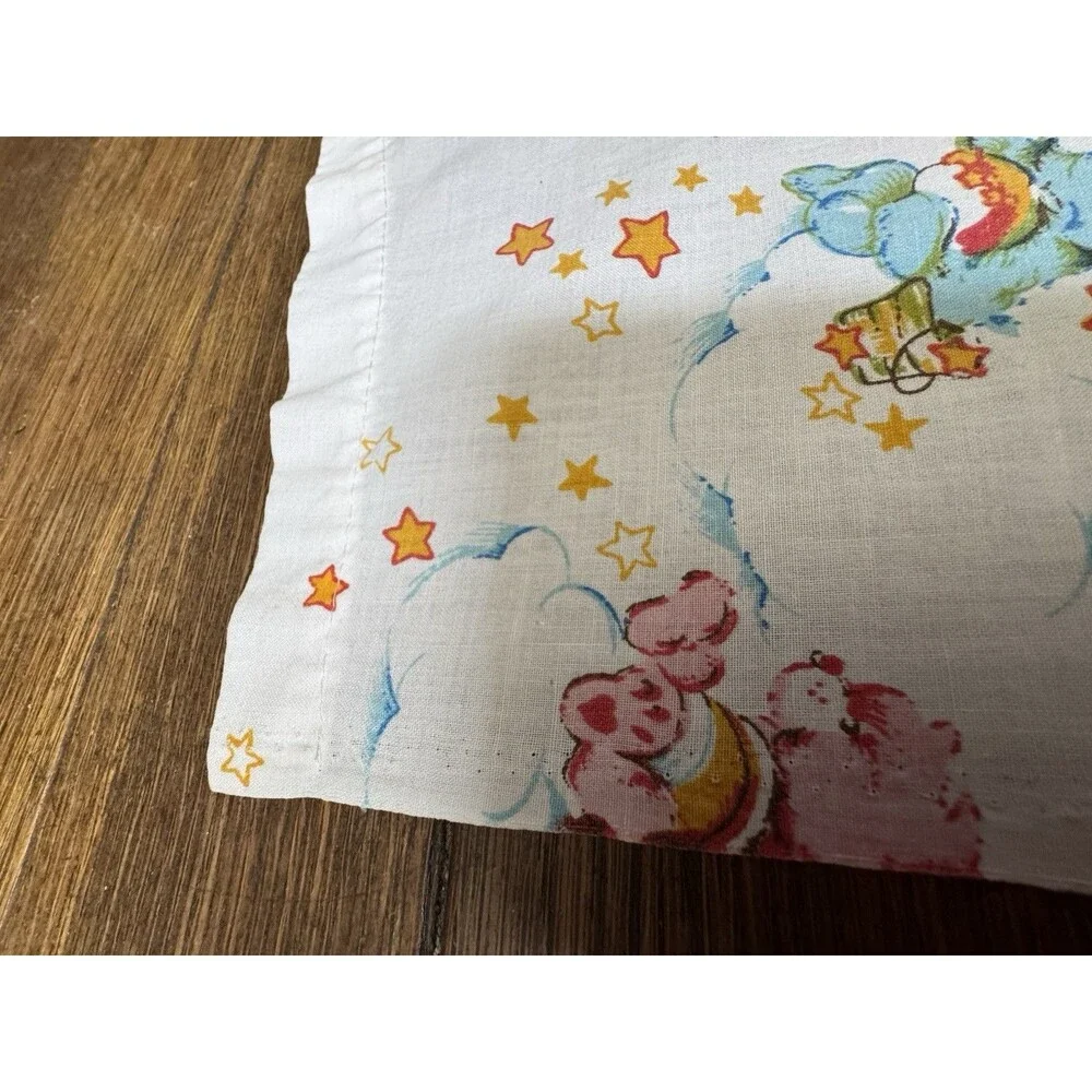 Vintage 1983 Care Bears Flat Sheet Rainbow Print American Greetings Marimac EUC
